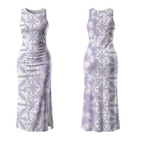 Pastel Purple Kahili Quilt Hawaii Couples Matching Tank Maxi Dress and Long Sleeve Button Shirt Tropical Flower Seamless Half Style LT14 - Polynesian Pride