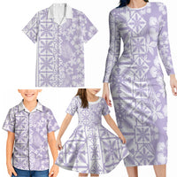 Pastel Purple Kahili Quilt Hawaii Family Matching Long Sleeve Bodycon Dress and Hawaiian Shirt Tropical Flower Seamless Half Style LT14 - Polynesian Pride