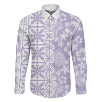 Pastel Purple Kahili Quilt Hawaii Family Matching Long Sleeve Bodycon Dress and Hawaiian Shirt Tropical Flower Seamless Half Style LT14 Daughter's Dress Purple - Polynesian Pride