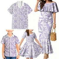 Pastel Purple Kahili Quilt Hawaii Family Matching Mermaid Dress and Hawaiian Shirt Tropical Flower Seamless Half Style LT14 - Polynesian Pride