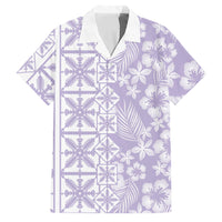 Pastel Purple Kahili Quilt Hawaii Family Matching Short Sleeve Bodycon Dress and Hawaiian Shirt Tropical Flower Seamless Half Style LT14 Dad's Shirt - Short Sleeve Purple - Polynesian Pride