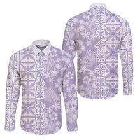 Pastel Purple Kahili Quilt Hawaii Family Matching Tank Maxi Dress and Hawaiian Shirt Tropical Flower Seamless Half Style LT14 Dad's Shirt - Long Sleeve Purple - Polynesian Pride