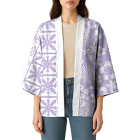 Pastel Purple Kahili Quilt Hawaii Kimono Tropical Flower Seamless Half Style