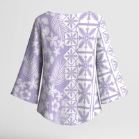 Pastel Purple Kahili Quilt Hawaii Kimono Sleeve Blouse Tropical Flower Seamless Half Style