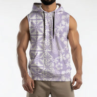 Pastel Purple Kahili Quilt Hawaii Sleeveless Hoodie Tropical Flower Seamless Half Style