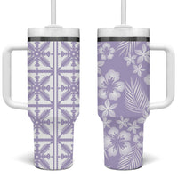 Pastel Purple Kahili Quilt Hawaii Tumbler With Handle Tropical Flower Seamless Half Style