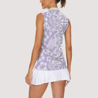 Pastel Purple Kahili Quilt Hawaii Women Sleeveless Polo Shirt Tropical Flower Seamless Half Style