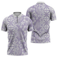 Pastel Purple Kahili Quilt Hawaii Zipper Polo Shirt Tropical Flower Seamless Half Style
