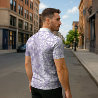Pastel Purple Kahili Quilt Hawaii Zipper Polo Shirt Tropical Flower Seamless Half Style