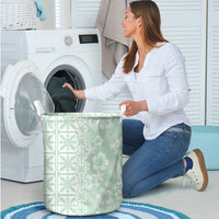 Pastel Green Kahili Quilt Hawaii Laundry Basket Tropical Flower Seamless Half Style