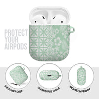 Pastel Green Kahili Quilt Hawaii AirPods Case Tropical Flower Seamless Half Style