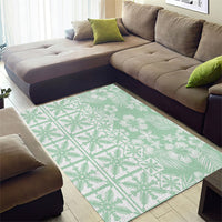 Pastel Green Kahili Quilt Hawaii Area Rug Tropical Flower Seamless Half Style