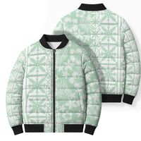 Pastel Green Kahili Quilt Hawaii Bomber Puffer Jacket Tropical Flower Seamless Half Style
