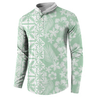 Pastel Green Kahili Quilt Hawaii Button Sweatshirt Tropical Flower Seamless Half Style