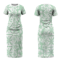 Pastel Green Kahili Quilt Hawaii Couples Matching Short Sleeve Bodycon Dress and Hawaiian Shirt Tropical Flower Seamless Half Style LT14 - Polynesian Pride