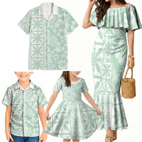 Pastel Green Kahili Quilt Hawaii Family Matching Mermaid Dress and Hawaiian Shirt Tropical Flower Seamless Half Style LT14 - Polynesian Pride