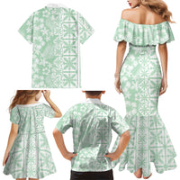 Pastel Green Kahili Quilt Hawaii Family Matching Mermaid Dress and Hawaiian Shirt Tropical Flower Seamless Half Style LT14 Mom's Dress Green - Polynesian Pride