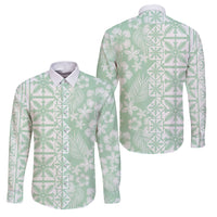 Pastel Green Kahili Quilt Hawaii Family Matching Mermaid Dress and Hawaiian Shirt Tropical Flower Seamless Half Style LT14 Dad's Shirt - Long Sleeve Green - Polynesian Pride