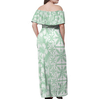 Pastel Green Kahili Quilt Hawaii Family Matching Off Shoulder Maxi Dress and Hawaiian Shirt Tropical Flower Seamless Half Style