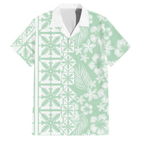 Pastel Green Kahili Quilt Hawaii Family Matching Puletasi and Hawaiian Shirt Tropical Flower Seamless Half Style LT14 Dad's Shirt - Short Sleeve Green - Polynesian Pride