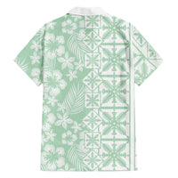 Pastel Green Kahili Quilt Hawaii Family Matching Puletasi and Hawaiian Shirt Tropical Flower Seamless Half Style LT14 Dad's Shirt - Long Sleeve Green - Polynesian Pride