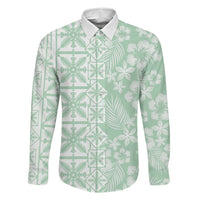 Pastel Green Kahili Quilt Hawaii Family Matching Puletasi and Hawaiian Shirt Tropical Flower Seamless Half Style LT14 Daughter's Dress Green - Polynesian Pride
