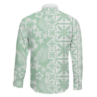 Pastel Green Kahili Quilt Hawaii Family Matching Puletasi and Hawaiian Shirt Tropical Flower Seamless Half Style LT14 Son's Shirt Green - Polynesian Pride