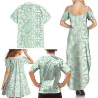 Pastel Green Kahili Quilt Hawaii Family Matching Summer Maxi Dress and Hawaiian Shirt Tropical Flower Seamless Half Style