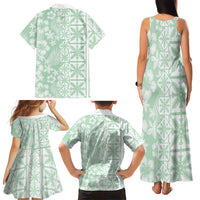 Pastel Green Kahili Quilt Hawaii Family Matching Tank Maxi Dress and Hawaiian Shirt Tropical Flower Seamless Half Style