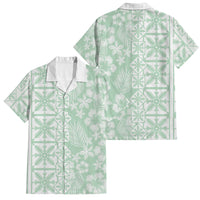 Pastel Green Kahili Quilt Hawaii Family Matching Tank Maxi Dress and Hawaiian Shirt Tropical Flower Seamless Half Style LT14 Dad's Shirt - Short Sleeve Green - Polynesian Pride