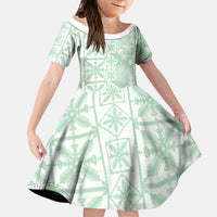 Pastel Green Kahili Quilt Hawaii Kid Short Sleeve Dress Tropical Flower Seamless Half Style LT14 KID Green - Polynesian Pride