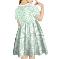 Pastel Green Kahili Quilt Hawaii Kid Short Sleeve Dress Tropical Flower Seamless Half Style LT14 - Polynesian Pride
