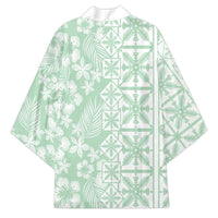 Pastel Green Kahili Quilt Hawaii Kimono Tropical Flower Seamless Half Style