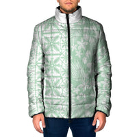 Pastel Green Kahili Quilt Hawaii Padded Jacket Tropical Flower Seamless Half Style