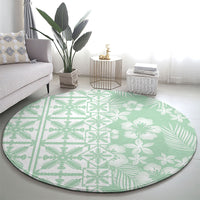Pastel Green Kahili Quilt Hawaii Round Carpet Tropical Flower Seamless Half Style