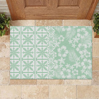 Pastel Green Kahili Quilt Hawaii Rubber Doormat Tropical Flower Seamless Half Style