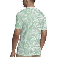 Pastel Green Kahili Quilt Hawaii Rugby Jersey Tropical Flower Seamless Half Style