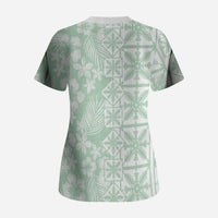 Pastel Green Kahili Quilt Hawaii Scrub Top Tropical Flower Seamless Half Style