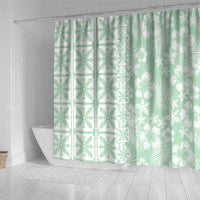 Pastel Green Kahili Quilt Hawaii Shower Curtain Tropical Flower Seamless Half Style