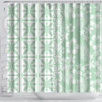 Pastel Green Kahili Quilt Hawaii Shower Curtain Tropical Flower Seamless Half Style