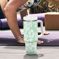 Pastel Green Kahili Quilt Hawaii Tumbler With Handle Tropical Flower Seamless Half Style