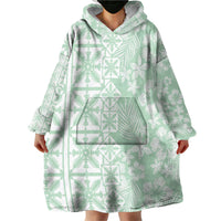 Pastel Green Kahili Quilt Hawaii Wearable Blanket Hoodie Tropical Flower Seamless Half Style