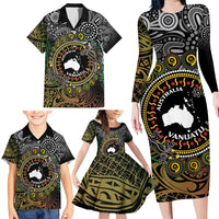 Personalised Australia And Vanuatu Family Matching Long Sleeve Bodycon Dress and Hawaiian Shirt Aboriginal Lizard Polynesia Ni-Van Pig Tusk LT14 - Polynesian Pride