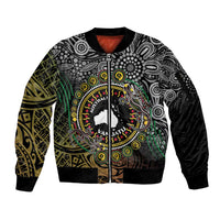 Personalised Australia And Vanuatu Sleeve Zip Bomber Jacket Aboriginal Lizard Polynesia Ni-Van Pig Tusk