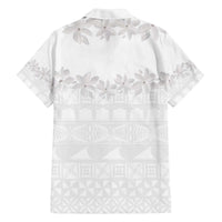 Tokelau White Sunday Family Matching Off The Shoulder Long Sleeve Dress and Hawaiian Shirt Polynesian Pattern Gardenia Thunbergia