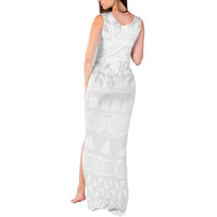 Tokelau White Sunday Tank Maxi Dress Polynesian Pattern Gardenia Thunbergia LT14 - Polynesian Pride