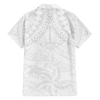 American Samoa White Sunday Family Matching Off The Shoulder Long Sleeve Dress and Hawaiian Shirt Lotu Tamaiti Plumeria With Samoan Pattern LT14 - Polynesian Pride