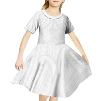 American Samoa White Sunday Kid Short Sleeve Dress Lotu Tamaiti Plumeria With Samoan Pattern LT14 - Polynesian Pride