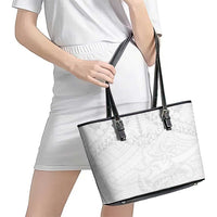 American Samoa White Sunday Leather Tote Bag Lotu Tamaiti Plumeria With Samoan Pattern