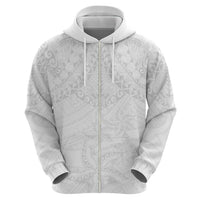 American Samoa White Sunday Zip Hoodie Lotu Tamaiti Plumeria With Samoan Pattern